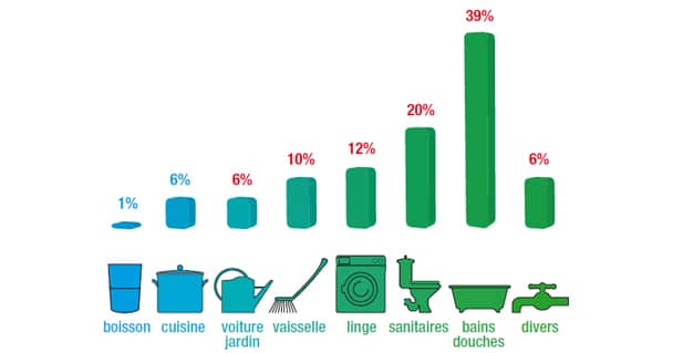 Infographie sur les dépenses en eau par foyer